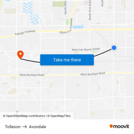 Tolleson to Avondale map
