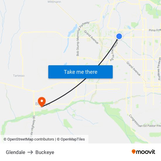 Glendale to Buckeye map