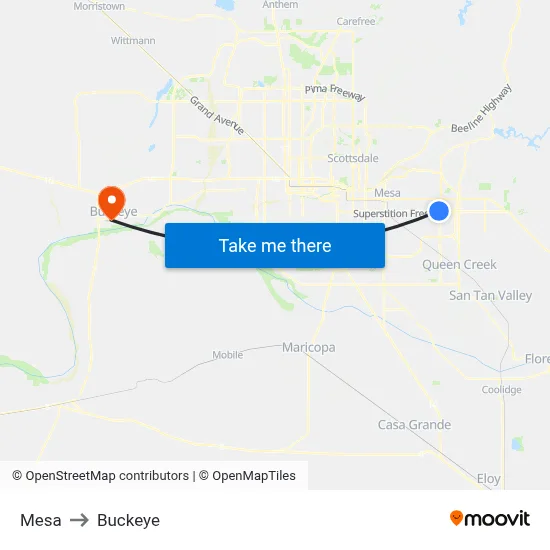 Mesa to Buckeye map