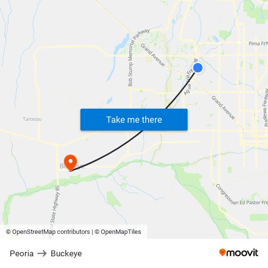 Peoria to Buckeye map