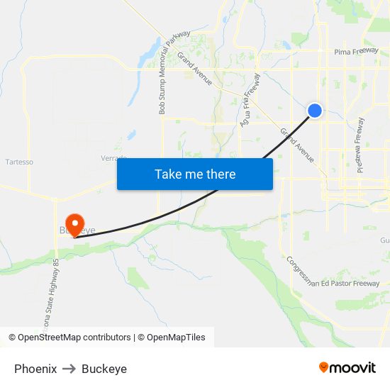 Phoenix to Buckeye map