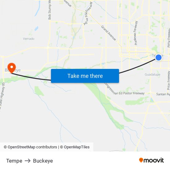 Tempe to Buckeye map