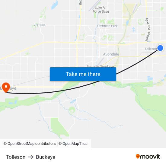 Tolleson to Buckeye map