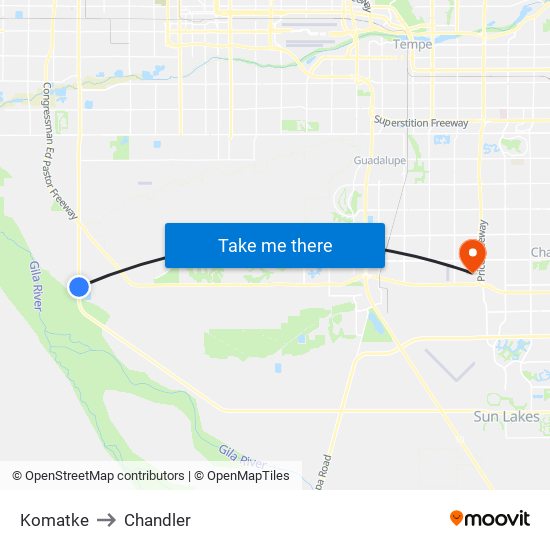 Komatke to Chandler map