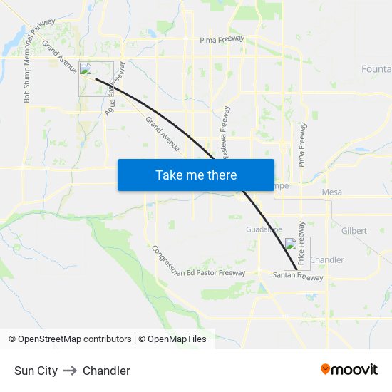 Sun City to Chandler map