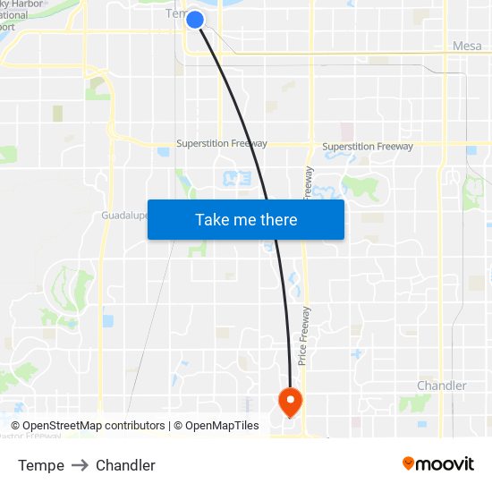 Tempe to Chandler map