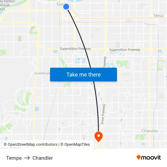Tempe to Chandler map