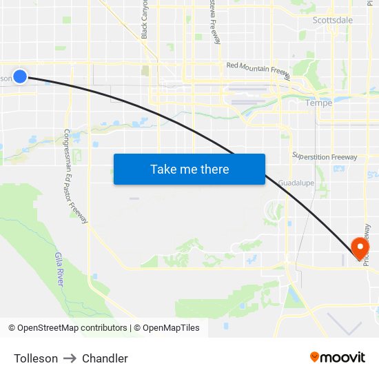 Tolleson to Chandler map