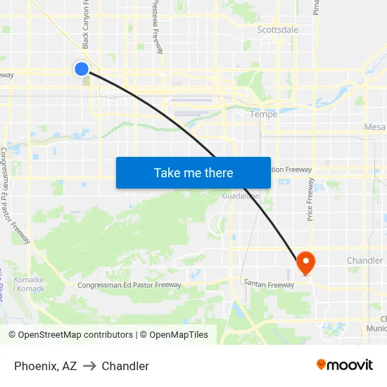 Phoenix, AZ to Chandler map
