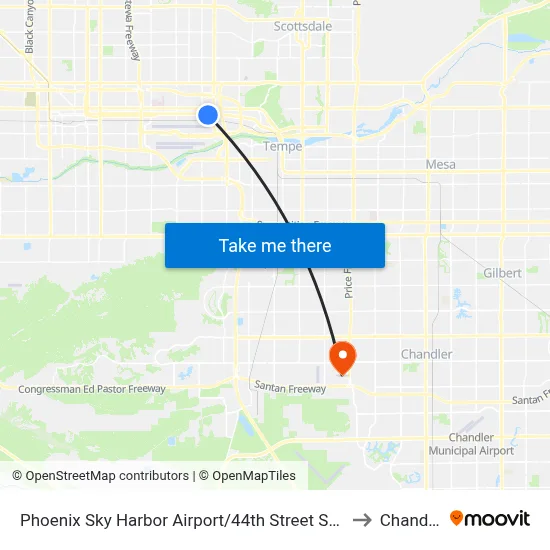 Phoenix Sky Harbor Airport/44th Street Station to Chandler map