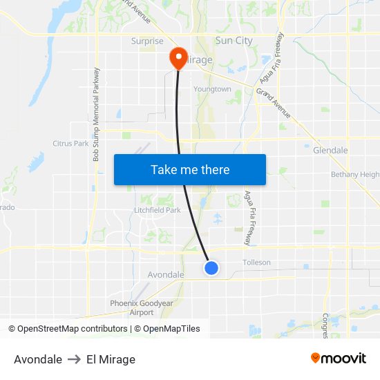 Avondale to El Mirage map