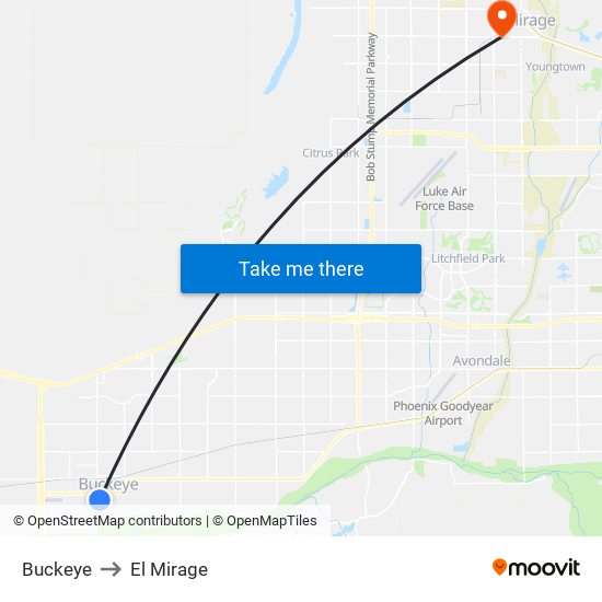 Buckeye to El Mirage map