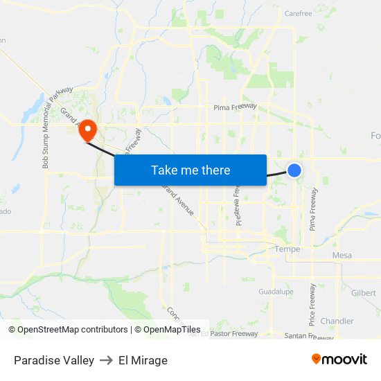 Paradise Valley to El Mirage map