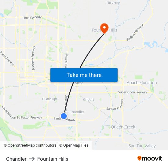 Chandler to Fountain Hills map