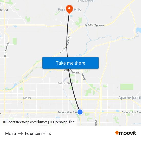 Mesa to Fountain Hills map