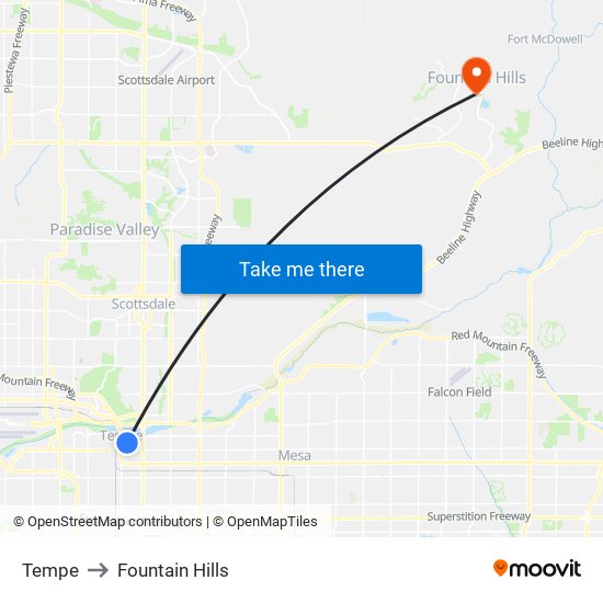 Tempe to Fountain Hills map