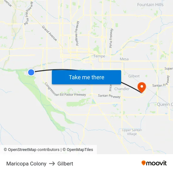 Maricopa Colony to Gilbert map