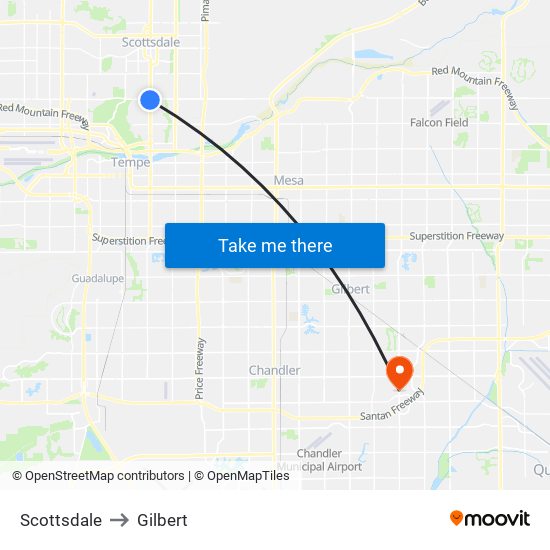 Scottsdale to Gilbert map