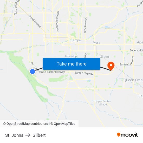 St. Johns to Gilbert map