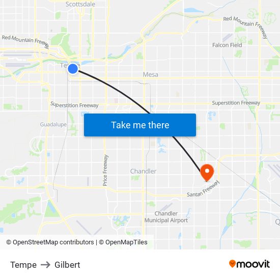 Tempe to Gilbert map