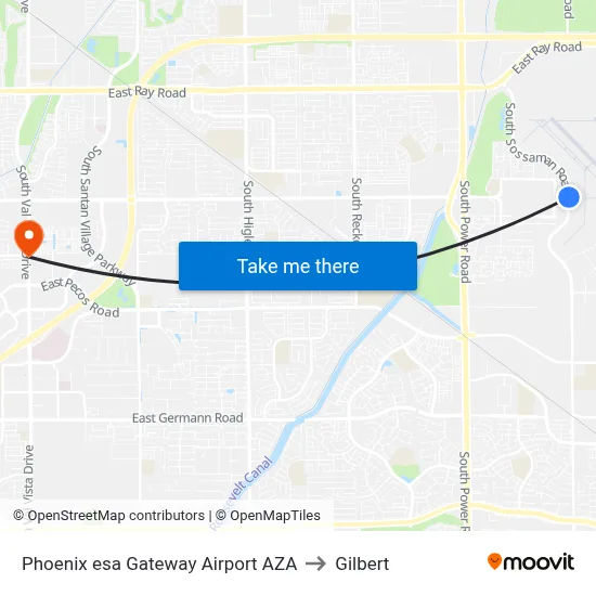 Phoenix esa Gateway Airport AZA to Gilbert map