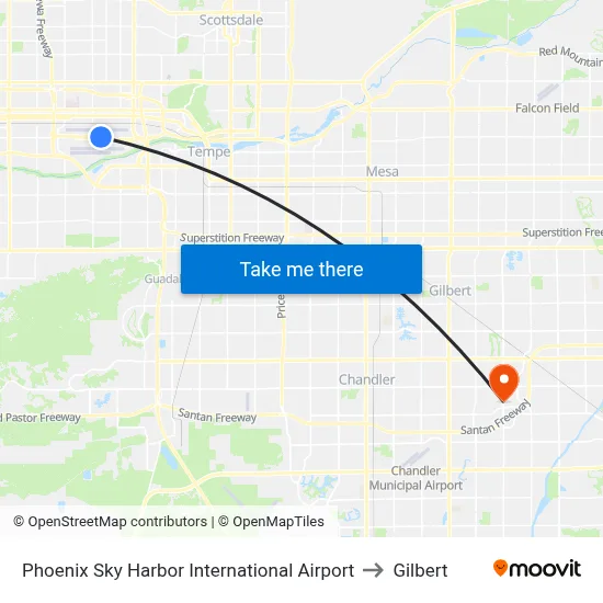 Phoenix Sky Harbor International Airport to Gilbert map