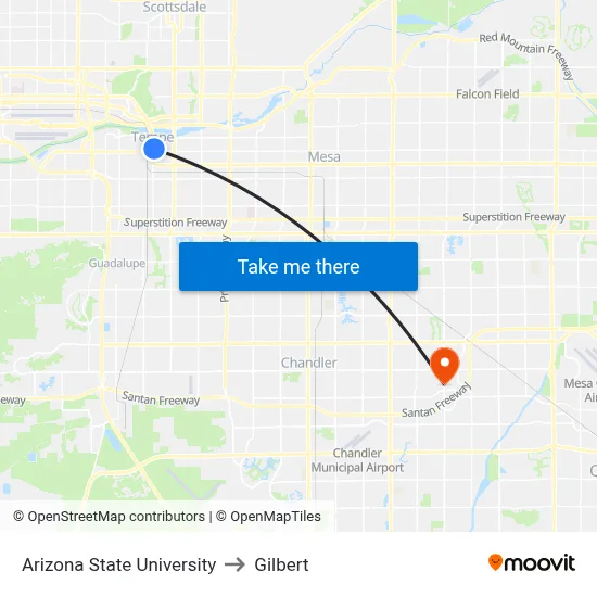 Arizona State University to Gilbert map