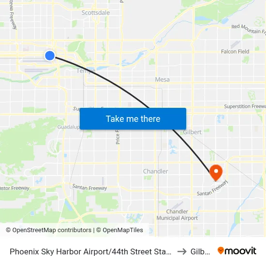 Phoenix Sky Harbor Airport/44th Street Station to Gilbert map
