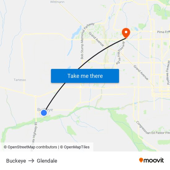 Buckeye to Glendale map