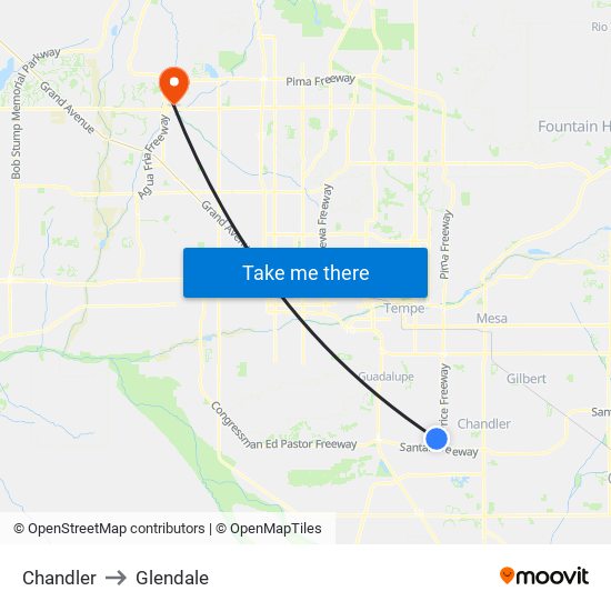 Chandler to Glendale map