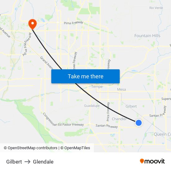 Gilbert to Glendale map