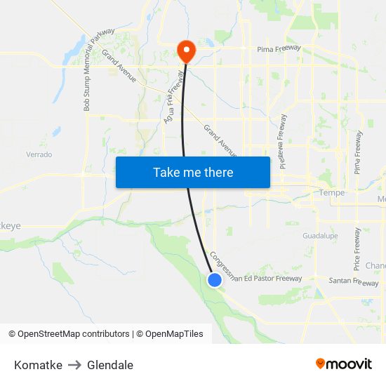 Komatke to Glendale map