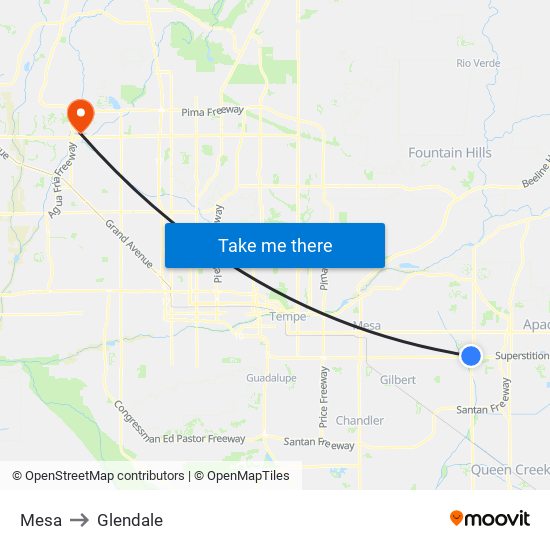 Mesa to Glendale map