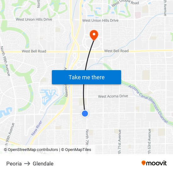 Peoria to Glendale map