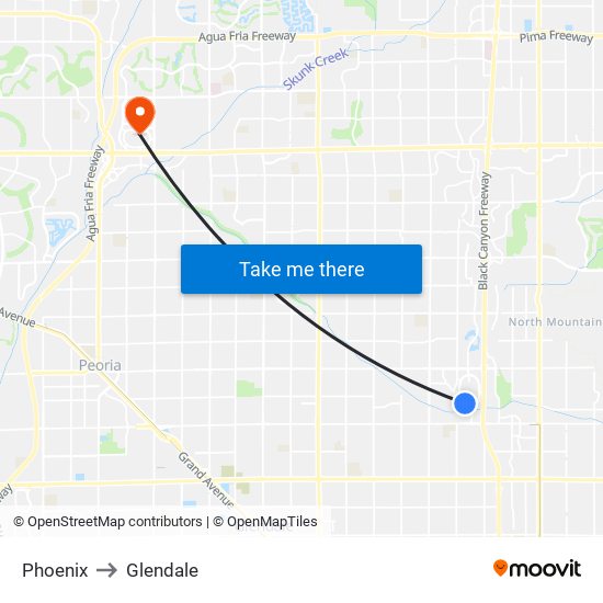 Phoenix to Glendale map