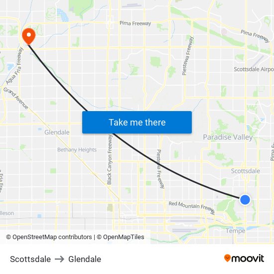 Scottsdale to Glendale map