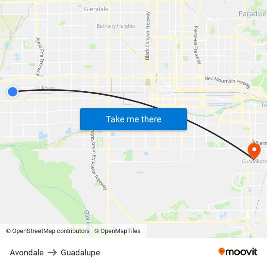 Avondale to Guadalupe map