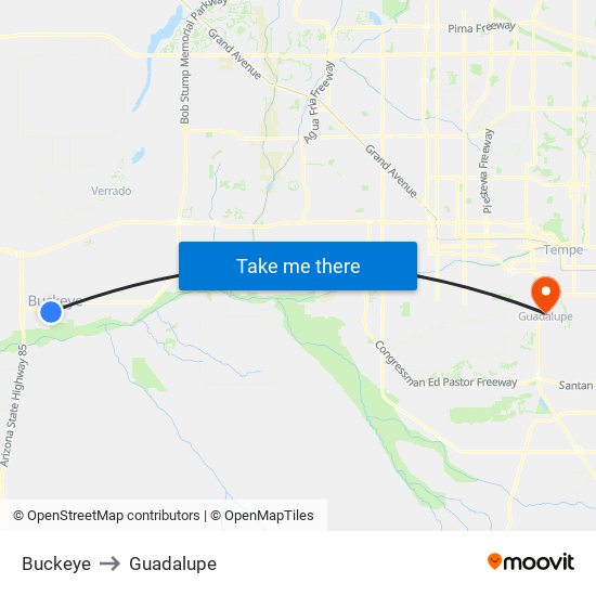 Buckeye to Guadalupe map