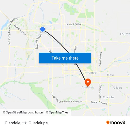 Glendale to Guadalupe map