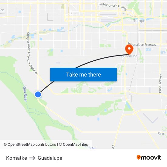 Komatke to Guadalupe map