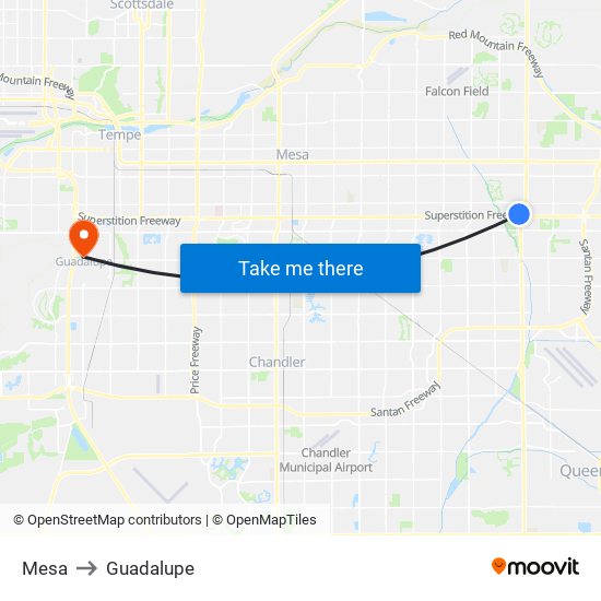 Mesa to Guadalupe map