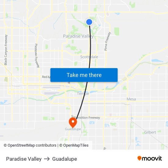 Paradise Valley to Guadalupe map