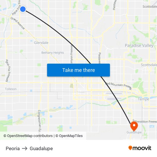 Peoria to Guadalupe map