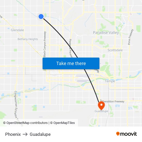 Phoenix to Guadalupe map