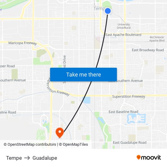 Tempe to Guadalupe map