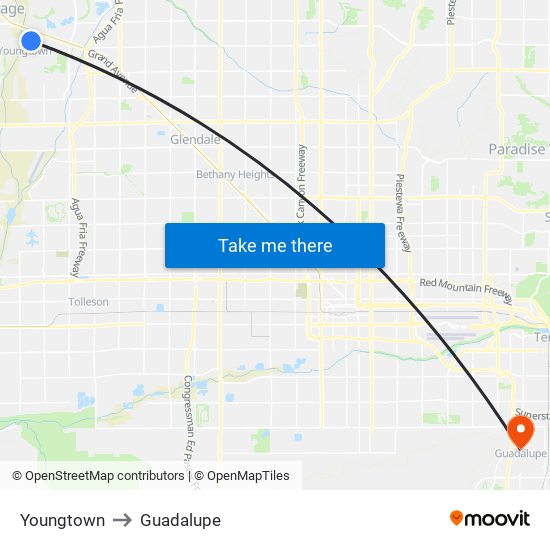 Youngtown to Guadalupe map