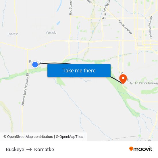 Buckeye to Komatke map