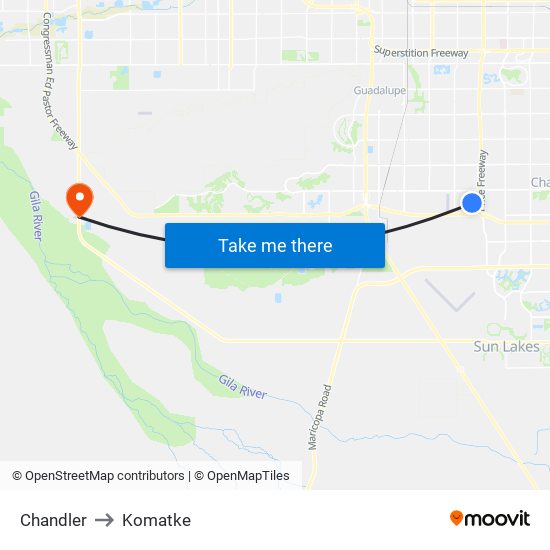 Chandler to Komatke map