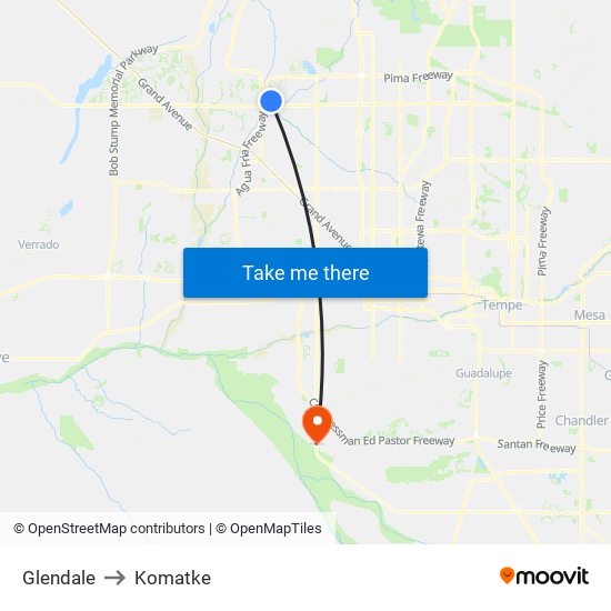 Glendale to Komatke map