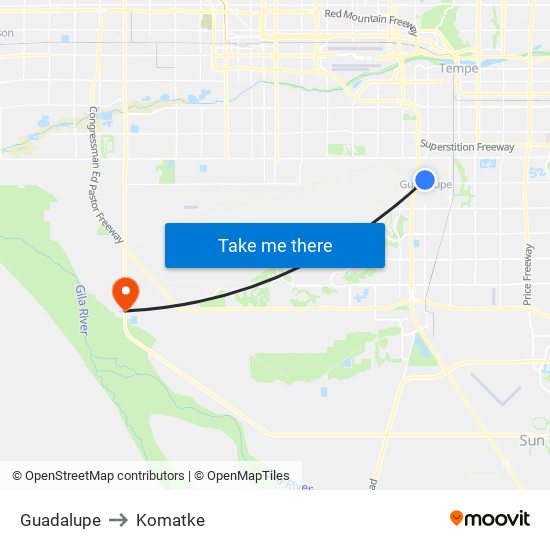 Guadalupe to Komatke map